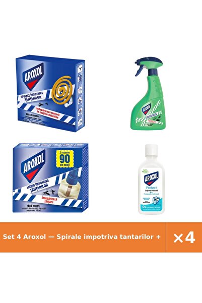 Aroxol Set 4 — Spirale impotriva tantarilor + Lichid instant impotr + Rezerva...