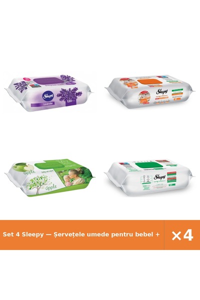 Sleepy Set 4 — Șervețele umede pentru bebel + Șervețele umede de curățare + Ș...