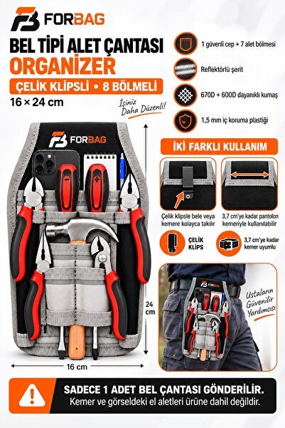 Forbag Bel Tipi Hırdavat Çantası Organizer Alet Takım Çantası 8 Bölmeli Kemer...