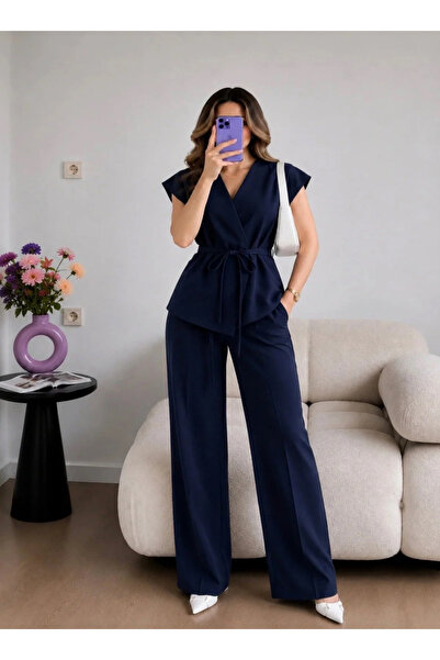 Ekim Store Lacivert Kruvaze Bağcıklı Yelek Pantolon Blazer Takım