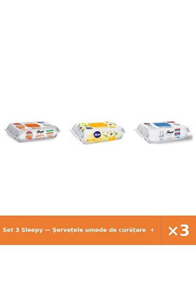 Sleepy Set 3 — Șervețele umede de curățare + Șervețele umede pentru bebel + Ș...