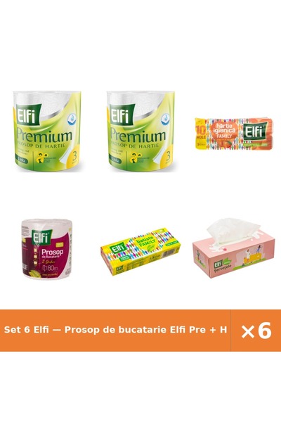 Elfi Set 6 — Prosop de bucatarie Pre + Hartie Igienica Family + Prosop de buc...