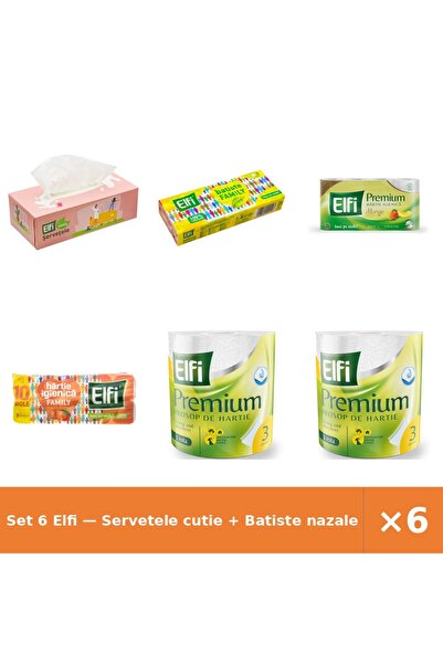 Elfi Set 6 — Servetele cutie + Batiste nazale + hartie igienica premium