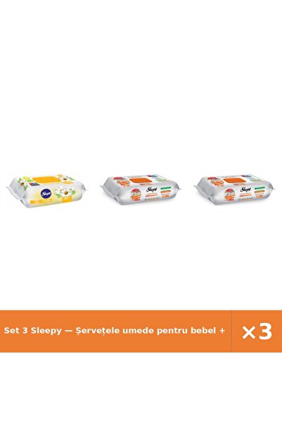 Sleepy Set 3 — Șervețele umede pentru bebel + Șervețele umede de curățare