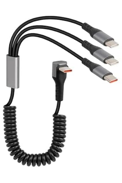 TERRIFI كابل USB-C إلى USB-C ملفوف 3 في 1 بزاوية قائمة، شحن سريع 66 واط ونقل ...