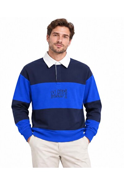 Mavi M0S20218 Logo Baskılı Surf The We Yaka Detaylı Erkek Sweatshirt LACİVERT