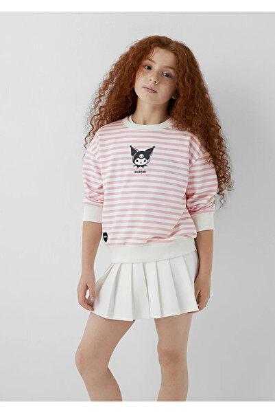 Mavi M7S10201 Kuromi Baskılı Çizgili Kız Çocuk Sweatshirt PUDRA