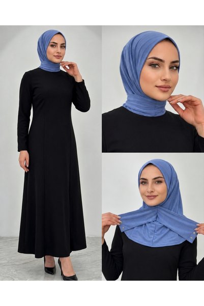 AHRAR tesettür Practical Ready-To-Wear Hijab Scarf with Snap Fasteners, Hijab Cap, Suitable for Both Daily Use and Pool and Sea Caps, Indigo Color.