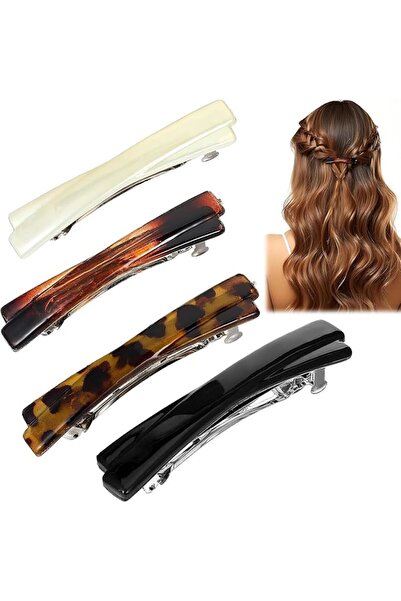 Yelajoy 4PCS French Barrette Hair Clips for Women, 2.56 Inch Small Tortoise S...