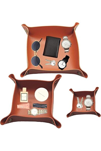 ALMEKAQUZ 3-Pack Leather Valet Trays - Foldable Travel Organizer for Jewelry,...