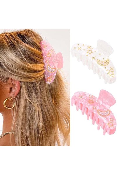 GENERAL Acrylic Hair Clips, Medium Hair Clips 3.1 Inches, Cute Pink and White...