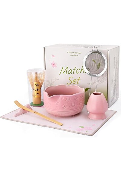 GENERAL Pink Matcha Set, 7pcs Matcha Whisk Set with Matcha Whisk，Matcha Bowl，...