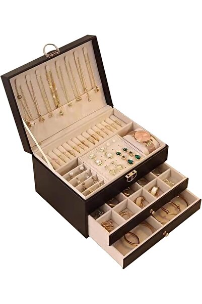 ZERIFAM Jewelry Storage Box - PU Leather Jewelry Organizer, 3 Layer Jewelry S...
