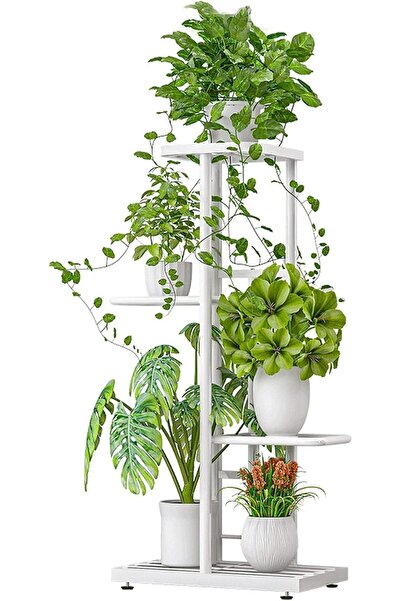 GENERAL Plant Stand Indoor Outdoor, Metal White 4 Tier 5 Potted Multiple Flow...