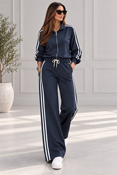 FashionForYou Women's training top CORINA, with high collar and zipper, Navy ...