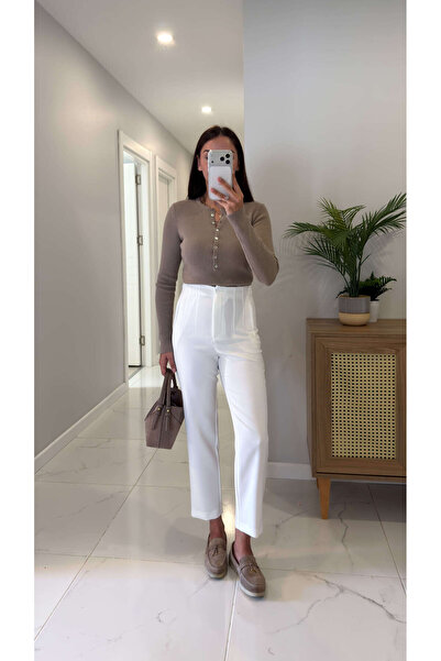 BİRCANÇİL ZR Nora Beyaz Flatolu Pantolon