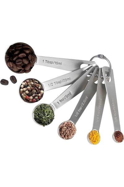 Tazweeq Set of 6 Measuring Spoons, Stainless Steel Stacking Metal Small Teasp...