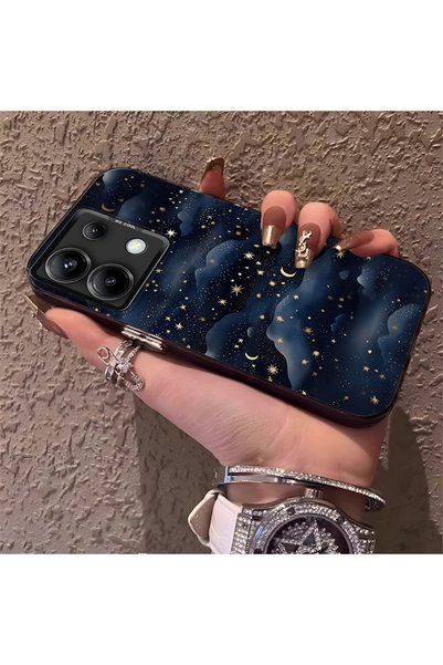 PATTERNOVA Redmi Note 13 Pro 5G Uyumlu Koyu Mavi Bulut Ay Yıldız Desenli Kılı...