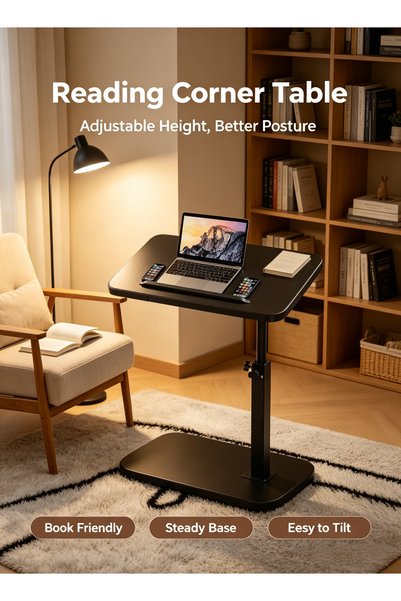 Generic Height Adjustable Sofa Side Table, Tilting Overbed Laptop Desk for Be...
