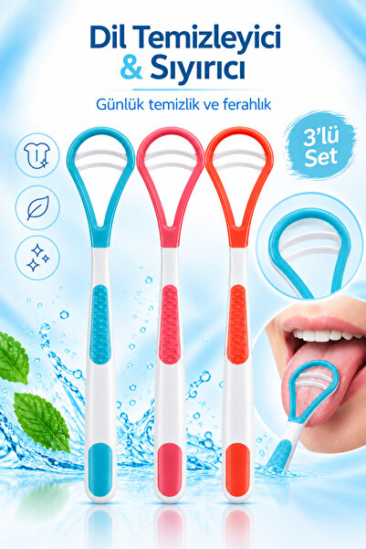 OceanCare Dil Temizleyici ve Sıyırıcı, Dil Bakım ve Temizleme Aparatı 3'lü Set