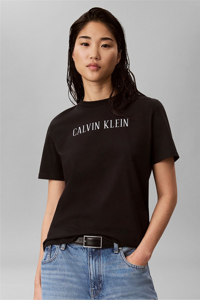 Calvin Klein Ss Classic Varsity Logo Tee Women's Crew Neck T-Shirt Black