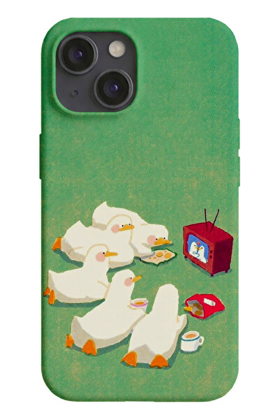 farifra iPhone 13/14 Uyumlu Desenli Silikon Lansman Telefon Kılıfı -K339YEŞİL...