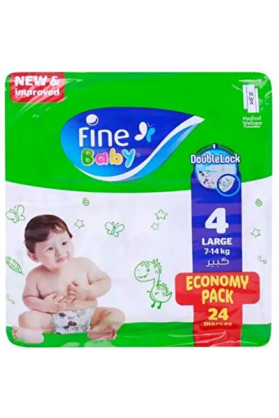 Fine Baby حفاضات مقاس 4 كبير للأطفال بوزن 7-14 كجم مع حماية مزدوجة، عبوة تحتو...
