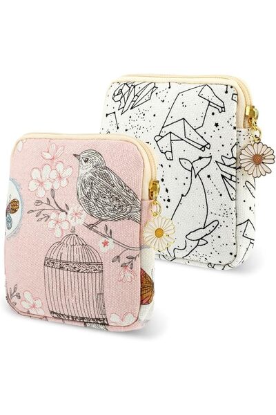 EXCEFORE Sanitary Napkin Storage Bag, 2Pcs Period Bags, Travel Feminine Produ...