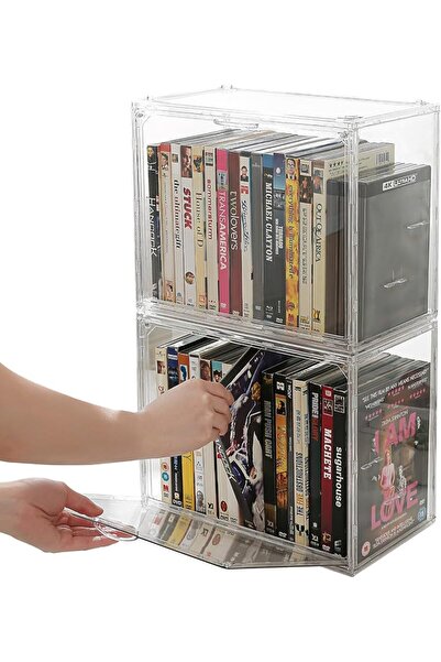 AZONEE Clear Acrylic DVD Storage Organizer Boxes, 2Pcs Durable Disc Holder, F...