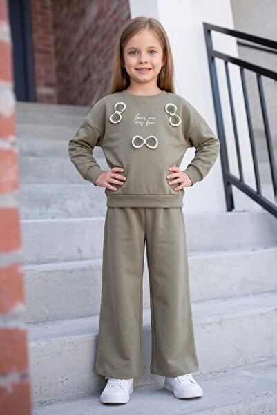 Fulla Moda 3 Thread Knitwear Detailed Crew Neck Girls' 2-Piece Set