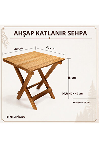 BIYIKLI PİYADE Ahşap Katlanır Sehpa 40x40 cm 45 cm Yükseklik Portatif Kamp Pi...