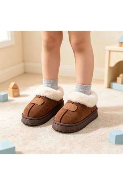 OEM Children’s slippers, with fur trim, PC13, brown