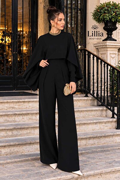 LiliaBoutique Kadın Premium Pelerinli Tesettür Tulum Takım