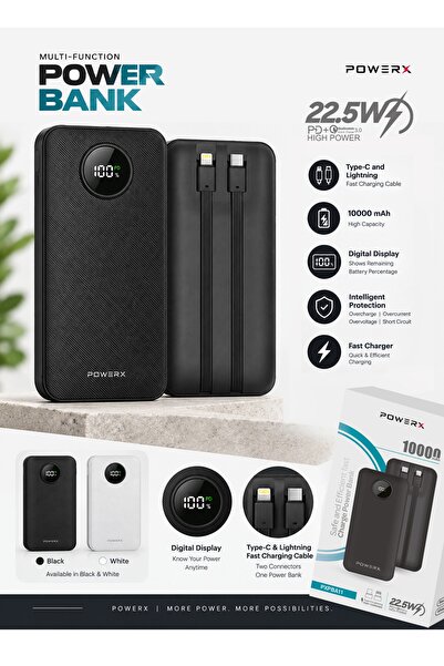 Powerx 10000mAh 22.5W Fast Charging Power Bank – Portable Battery Pack with B...