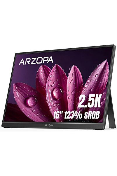 Arzopa 16" 2.5K Portable Monitor, 2560x1600 QHD IPS Display 123% sRGB with Bu...