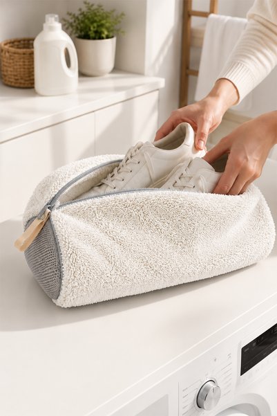 Miss Clean Ayakkabı Yıkama Çantası Özel Mikrofiber Kumaş 600 GSM Fermuarlı Büyük Boy Mikrofiber beyaz Renk