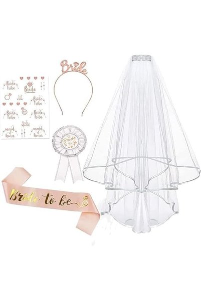JKJ&ZXZ Bridal Shower Decoration, 5 Pieces Bride to be Sash and Veil Bride He...