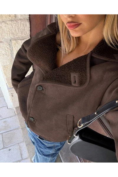 Ekim Store Δερμάτινο παλτό με κουμπιά σε απόχρωση Bitter Brown με επικάλυψη l...