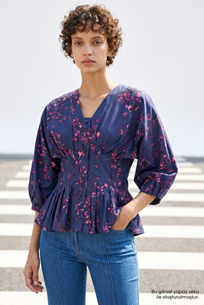 Exquise Bele Oturan Pileli Reglan Kol Slim Fit Gömlek