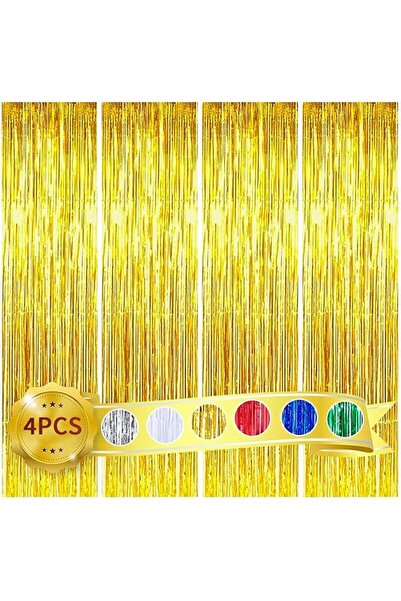 Propsicle Birthday Decoration Foil Curtain Pack of 4 Golden 3ftx6ft Fringe Ti...