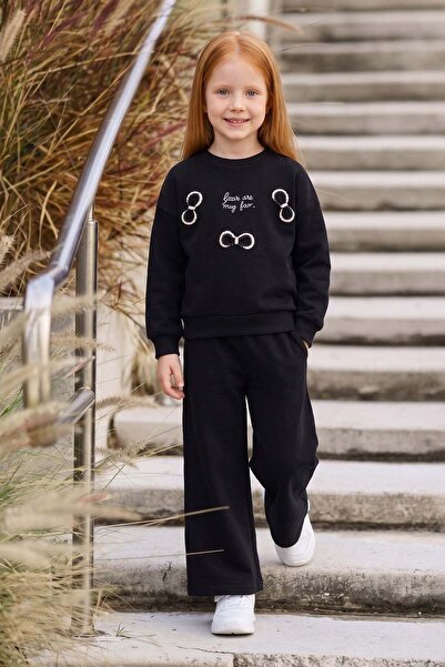 Fulla Moda 3 Thread Knitwear Detailed Crew Neck Girls' 2-Piece Set