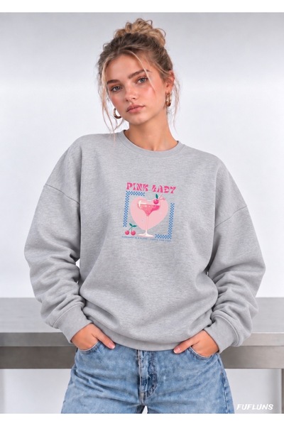 FUFLUNS Pink Lady Printed Oversized Women's Crewneck Sweatshirt