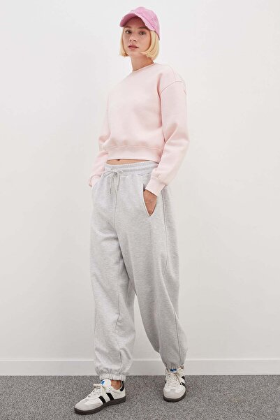 Fulla Moda Beli Lastikli Nervürlü Jogger Eşofman Altı