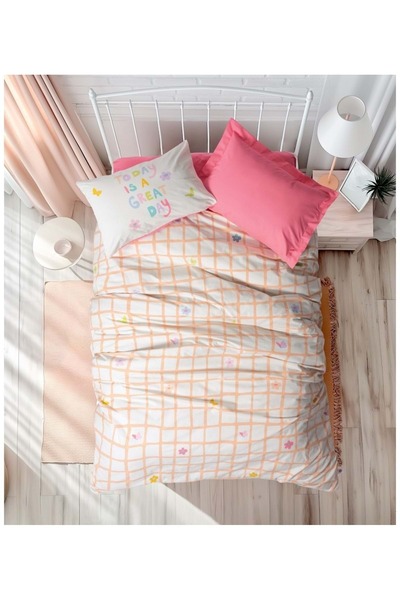 Cotton Box Rf Junior -Jours Pink- Single Duvet Cover Set with Elastic Sheets