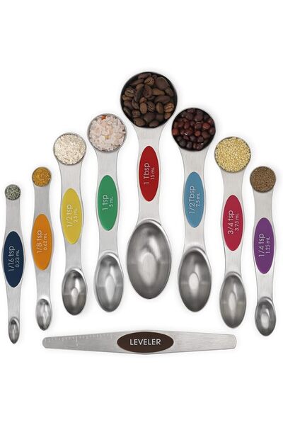NIUBI Magnetic Measuring Spoons Set of 9, Stainless Steel Dual Sided Stackabl...