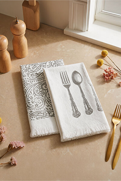 Green Black Meal 2-Piece Kitchen Towel Set Printed 40X60
