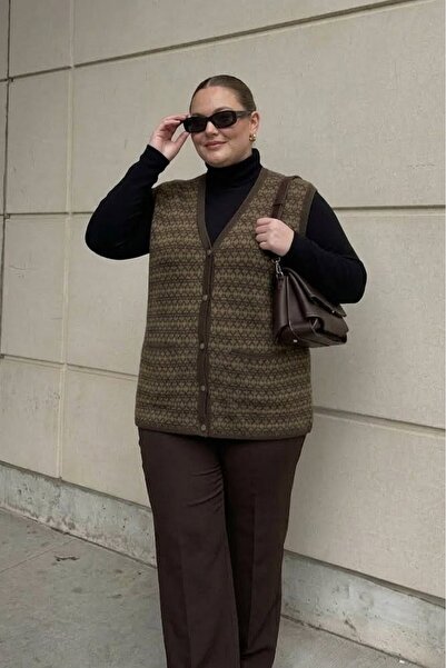 onno style women Plus Size Classic Knitwear Colorful Buttoned Steel Knitted W...