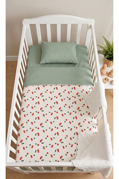 Terzi Ömer 100% Cotton Cherry Patterned Baby Duvet Cover Set - 3 Piece Crib S...