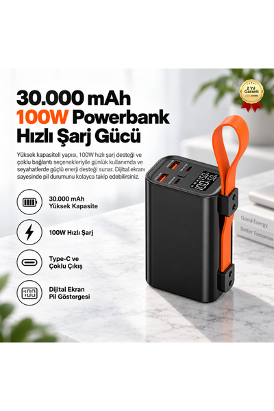 hızlı store Powerbank 100W Hızlı Şarjlı 30.000 mAh Powerbank Çoklu Portlu Taş...