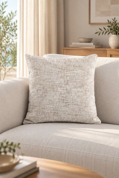 texta home deco Fur Peluş Kürk Dokuma Kırlent Kılıfı Krem- 45x45 cm